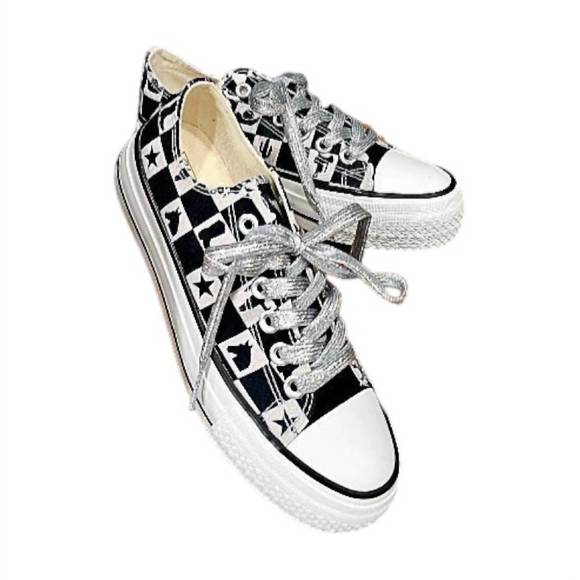 NEW 2FLYCO women's checkered cowgirl kickers sneaker in black/white - Picture 5 of 6